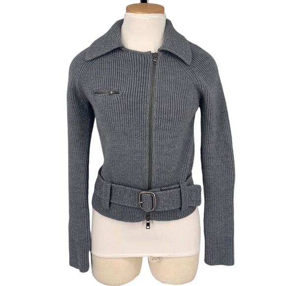 Armani Exchange Full Zip Moto Sweater Jacket Womens XXS Blue Moto Belted - Picture 1 of 9